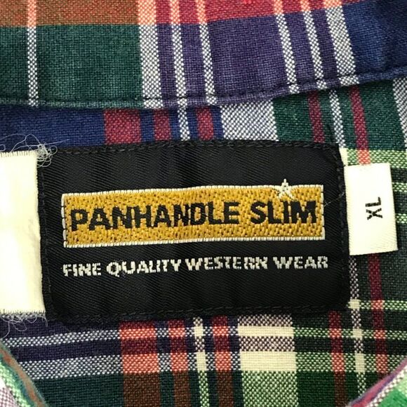 Panhandle Slim Plaid Button Up Shirt Men's XL Short Sleeve 100% Cotton Western - Picture 8 of 10